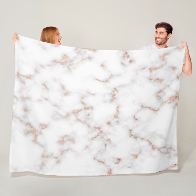 Luxury Blush Glitter Pink White Marble Fleece Blanket (In Situ)