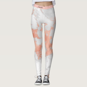 Luxury Blush Glitter White Pink Marble Add Text Leggings