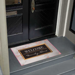 Luxury Blush Glitter White Pink Marble Customise Doormat