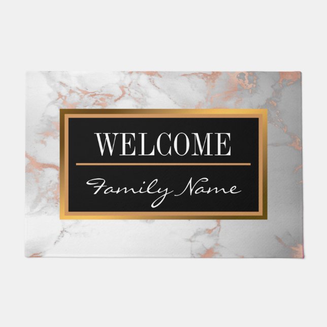 Luxury Blush Glitter White Pink Marble Customise Doormat (Front)