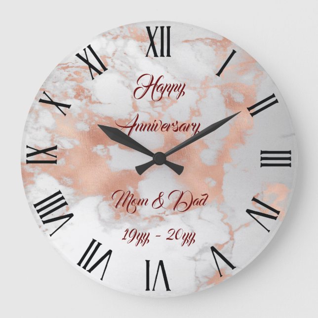 Luxury Blush Glitter White Pink Marble Customise Large Clock (Front)
