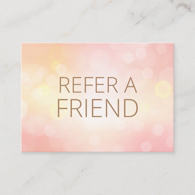 Luxury Blush PINK Bokeh Salon Spa Customer Referral Card (Front)