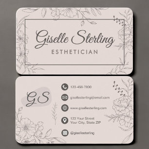 Luxury Blush Pink Floral Script Beauty Esthetician Business Card