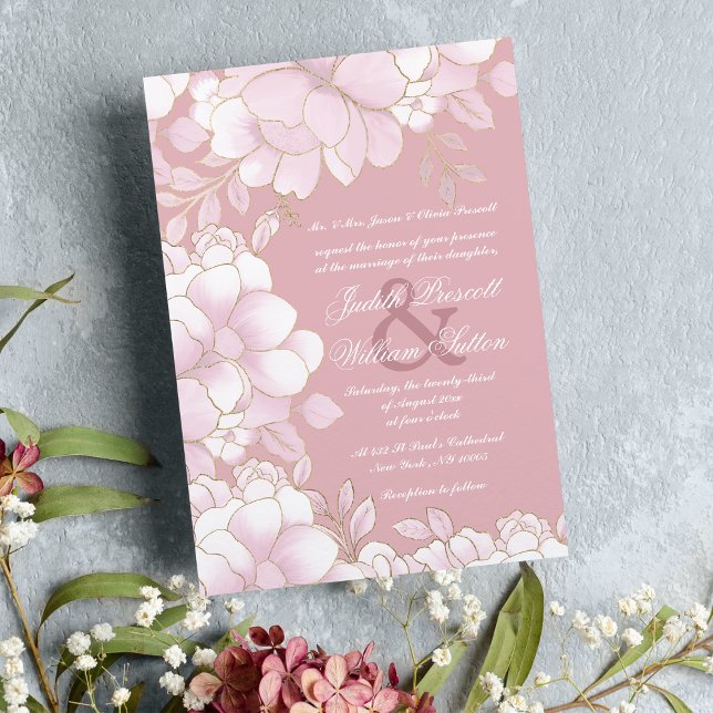 Luxury blush pink gold elegant floral wedding invitation (Luxury blush pink gold elegant floral wedding)
