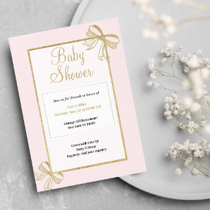 Luxury blush pink gold glitter bow Baby Shower Invitation