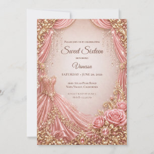 Luxury Blush Pink Gold Princess Sweet 16 Invitation