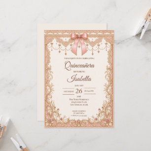 Luxury Blush Pink Gold Quinceañera Invitation