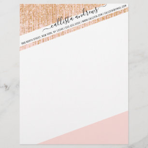 Luxury Blush Pink Gold Sparkly Glitter Fringe Custom Letterhead