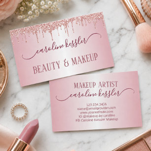 Luxury Blush Pink Makeup Artist & Hair Stylist Business Card