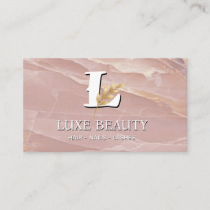 Luxury Blush Pink Marble Beauty Salon Logo Business Card
