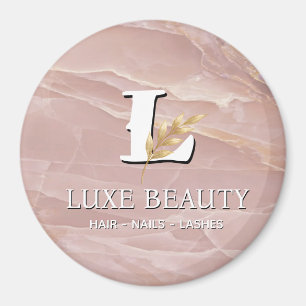 Luxury Blush Pink Marble Beauty Salon Logo Magnet