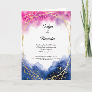 Luxury Blush Pink Navy Blue Watercolor Gold Frame Card