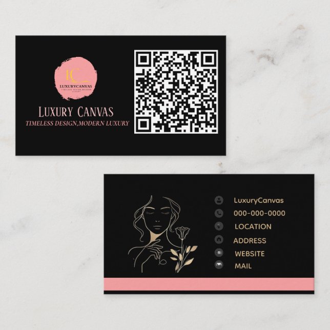 Luxury Blush Pink QR Code Beauty Business Card  (Front/Back)