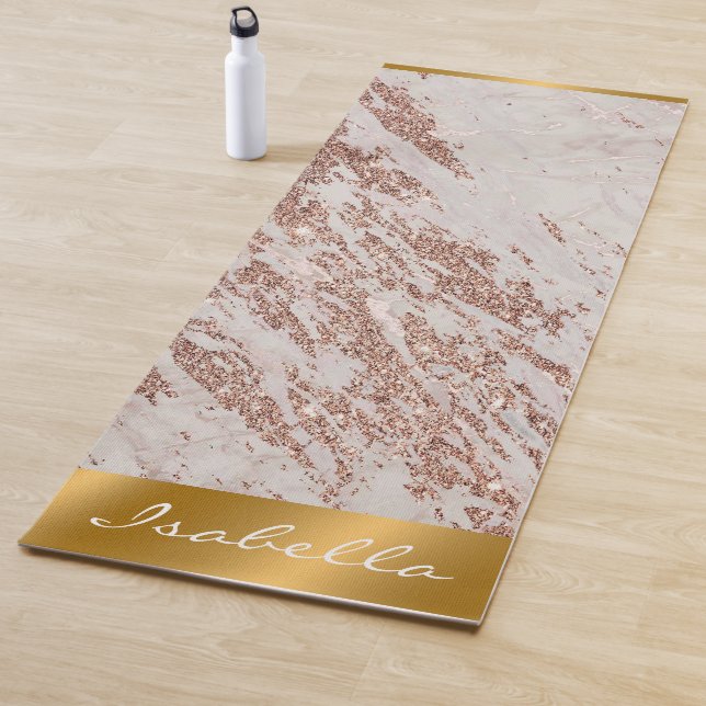Luxury Blush Pink Rose Glitter Marble Customise Yoga Mat (In Situ)