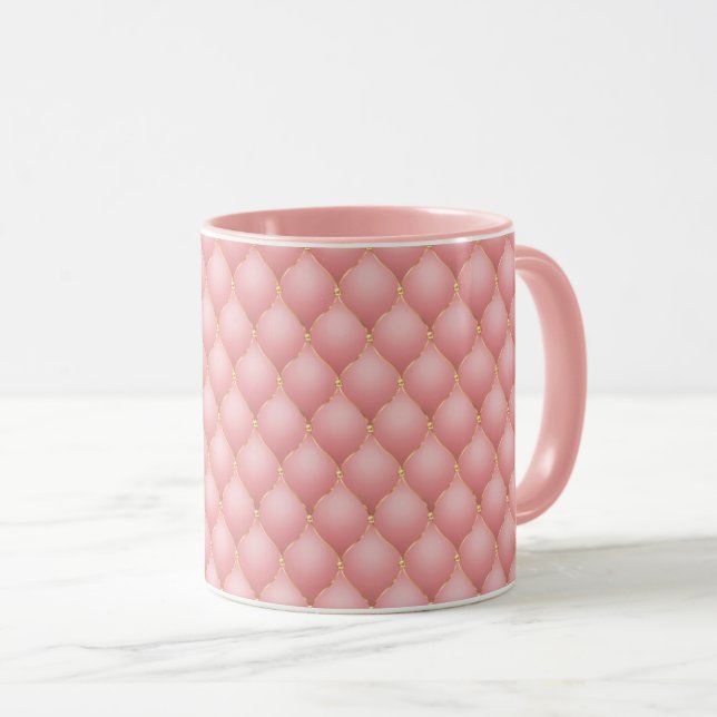 Luxury Blush Pink Rose Gold Diamond Tufted Mugs (Front Right)