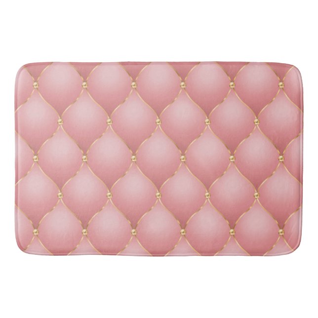 Luxury Blush Pink Rose Gold Diamond Tufted Pattern Bath Mat (Front)