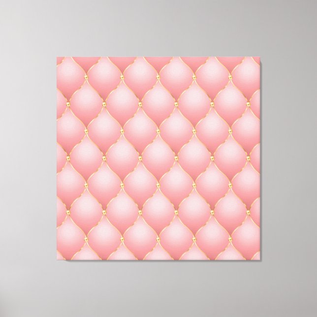 Luxury Blush Pink Rose Gold Diamond Tufted Pattern Canvas Print (Front)