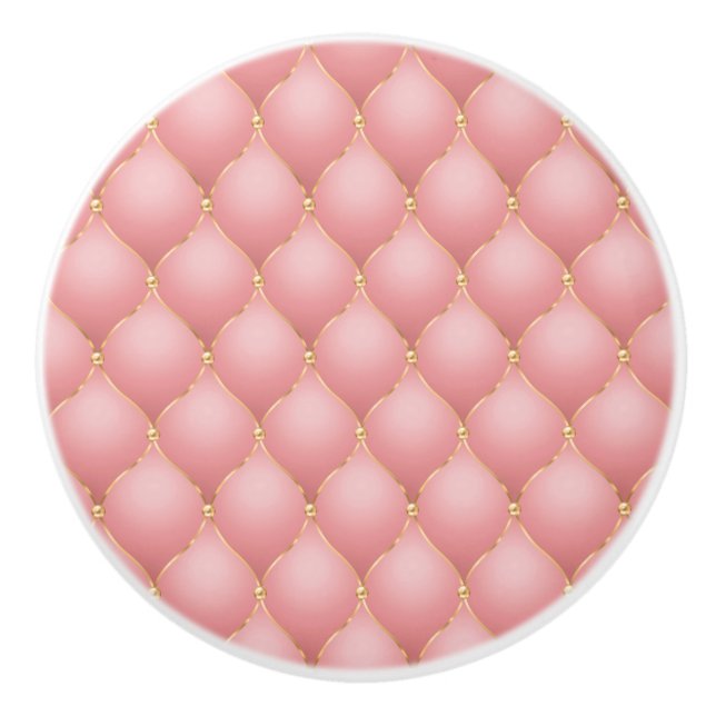 Luxury Blush Pink Rose Gold Diamond Tufted Pattern Ceramic Knob (Front)