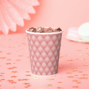 Luxury Blush Pink Rose Gold Diamond Tufted Pattern Paper Cups