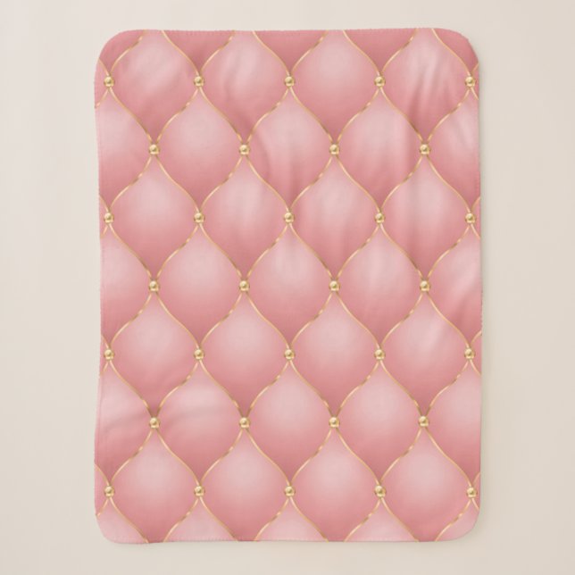 Luxury Blush Pink Rose Gold Diamond Tufted Pattern Sherpa Blanket (Front)