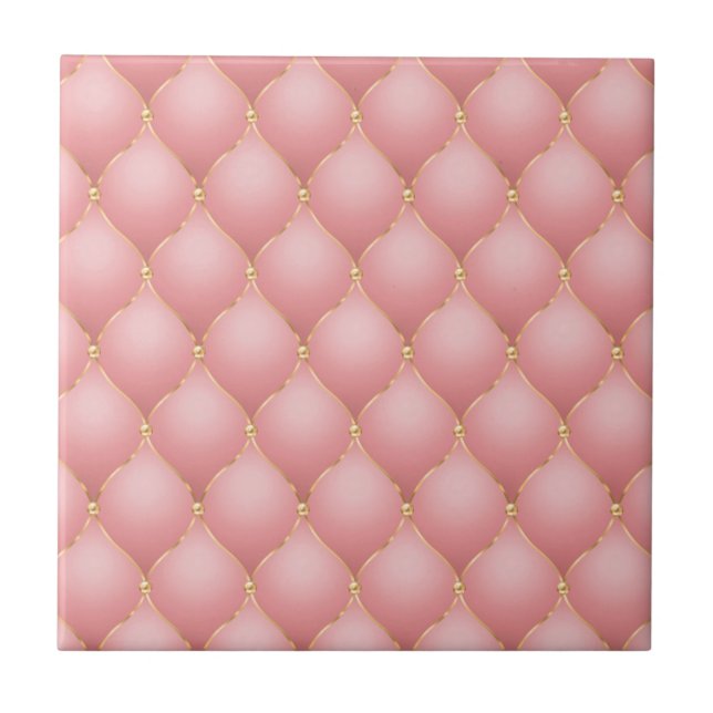 Luxury Blush Pink Rose Gold Diamond Tufted Pattern Tile (Front)
