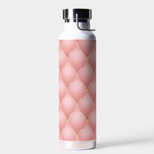 Luxury Blush Pink Rose Gold Diamond Tufted Pattern Water Bottle