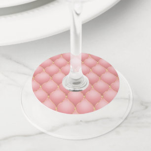 Luxury Blush Pink Rose Gold Diamond Tufted Pattern Wine Glass Tag