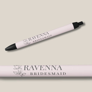 Luxury Blush Pink Rose Line Art Personalised Name Black Ink Pen