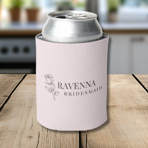 Luxury Blush Pink Rose Line Art Personalised Name  Can Cooler