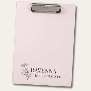 Luxury Blush Pink Rose Line Art Personalised Name Clipboard
