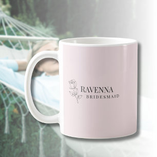 Luxury Blush Pink Rose Line Art Personalised Name Coffee Mug
