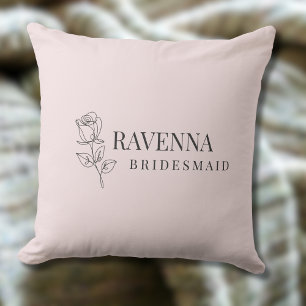 Luxury Blush Pink Rose Line Art Personalised Name  Cushion