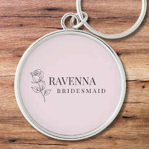 Luxury Blush Pink Rose Line Art Personalised Name Key Ring