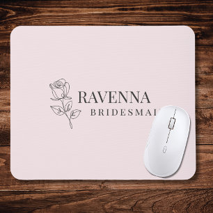 Luxury Blush Pink Rose Line Art Personalised Name  Mouse Pad