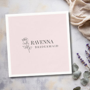 Luxury Blush Pink Rose Line Art Personalised Name  Napkin