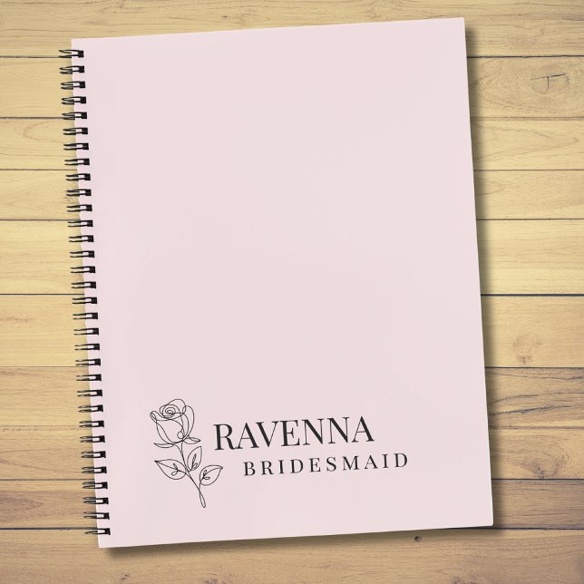 Luxury Blush Pink Rose Line Art Personalised Name  Notebook (Creator Uploaded)