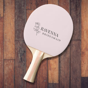 Luxury Blush Pink Rose Line Art Personalised Name  Ping Pong Paddle