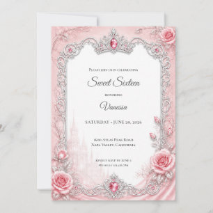 Luxury Blush Pink Silver Princess Sweet 16 Invitation