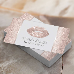 Luxury Blush Rose Gold Glitter Lips Beauty Salon  Business Card