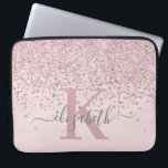 Luxury Blush Rose Gold Glitter Script Monogrammed Laptop Sleeve<br><div class="desc">Luxury, Elegant, Modern, Girly faux rose gold glitter diamond confetti custom personalised monogrammed laptop sleeve on blush pink. Featuring a faux sparkle, glam, blush pink rose gold glitter and white diamonds confetti. Pretty first name template in cursive hand lettered calligraphy font script with swashes. Add your name and monogram initial....</div>