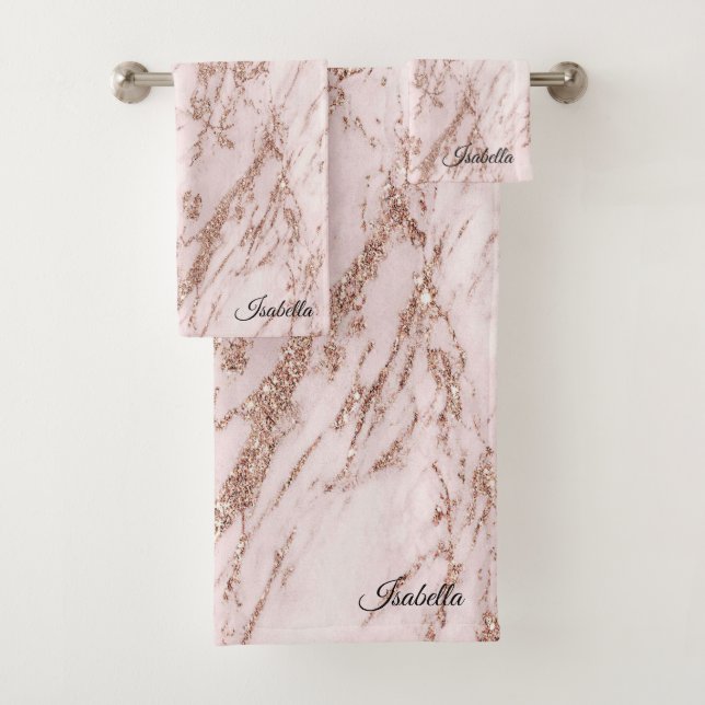 Luxury Blush Rose Pink Glitter Marble Customise Bath Towel Set (Insitu)