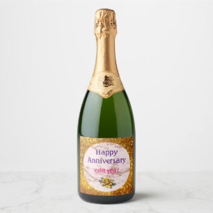 Luxury Blush Rose Pink Glitter Marble Customise Sparkling Wine Label