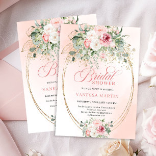 Luxury Blush Roses Bridal Shower Gold Invitation