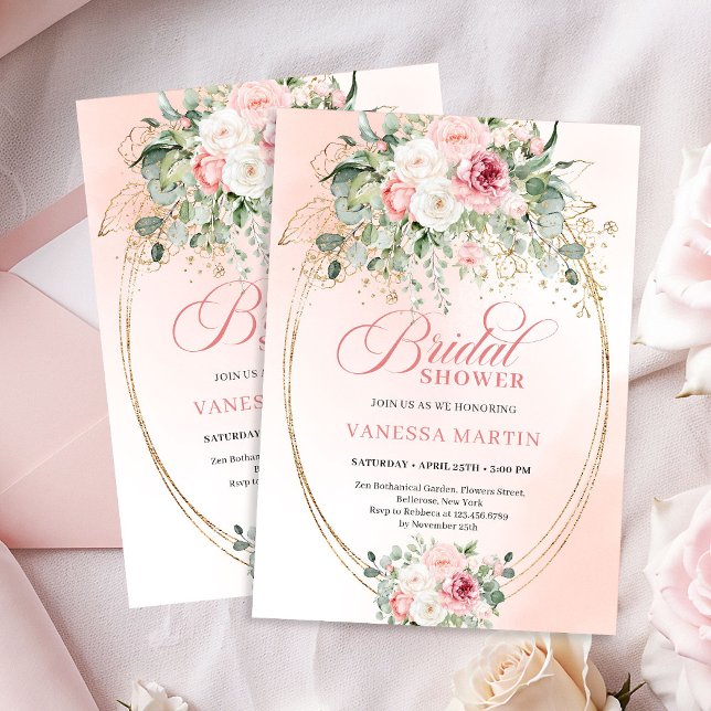Luxury Blush Roses Bridal Shower Gold Invitation (Luxury Blush Roses Bridal Shower Gold Invitation)