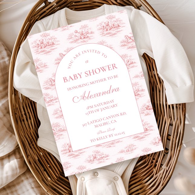 Luxury Blush Toile Baby Shower Invitation (Creator Uploaded)