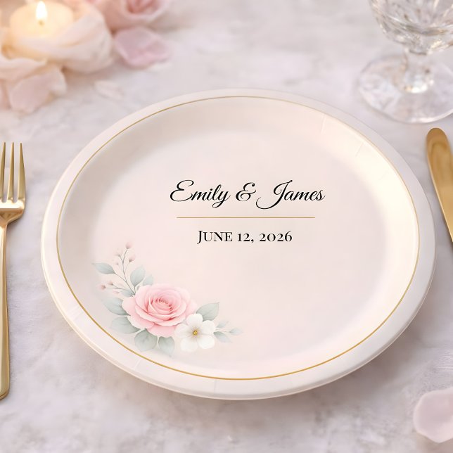 Luxury Blush Wedding Paper Plate (Wedding reception paper plate mockup)