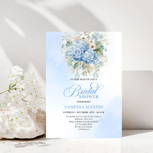 Luxury Bohemian Blue Hydrangea Bridal Shower Invit Invitation