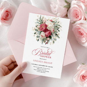 Luxury Bohemian Crimson Red White Gold Bridal Show Invitation