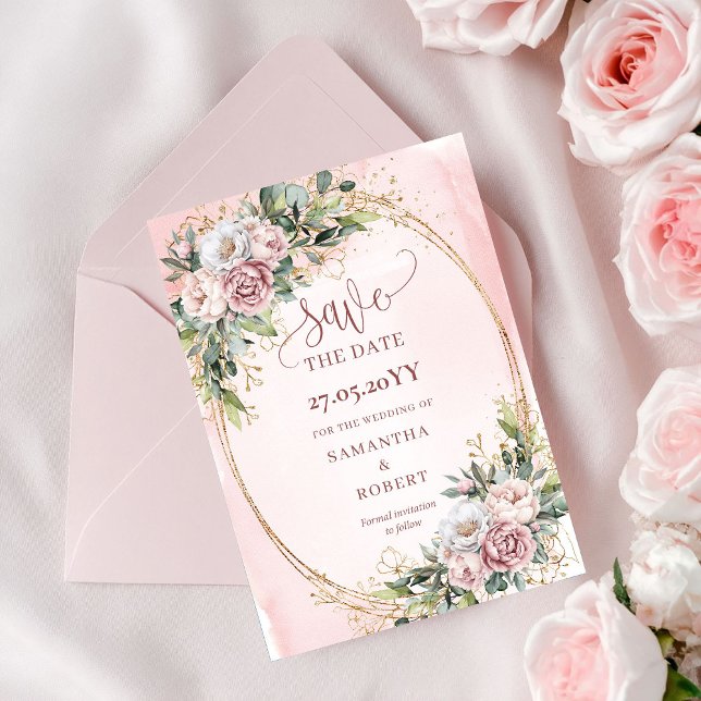 Luxury Bohemian Dusty Pink Eucalyptus Save The Dat Date (Luxury Bohemian Dusty Pink Eucalyptus Save The Date)