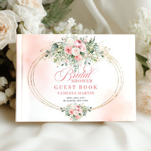 Luxury Boho Blush Floral Gold Bridal Shower Guest  Book